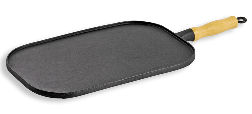 Chapa De Ferro Fundido Oval Para Porcao De Carne Com Cabo De Madeira 23x16 Cm Libaneza